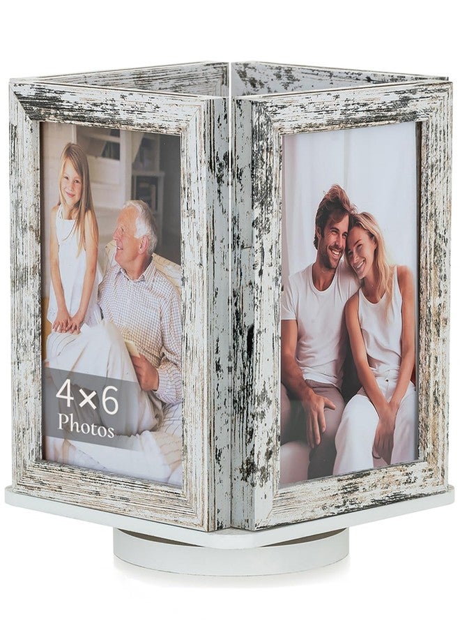 إطارات صور Inweder مقاس 4×6 بوصة للطاولة: تصميم صندوق دوار - إطار صور خشبي مقاس 4×6 بوصة يوضع على المكتب، مناسب للمنزل والمكتب، للأزواج والعائلة، أبيض - Image 1