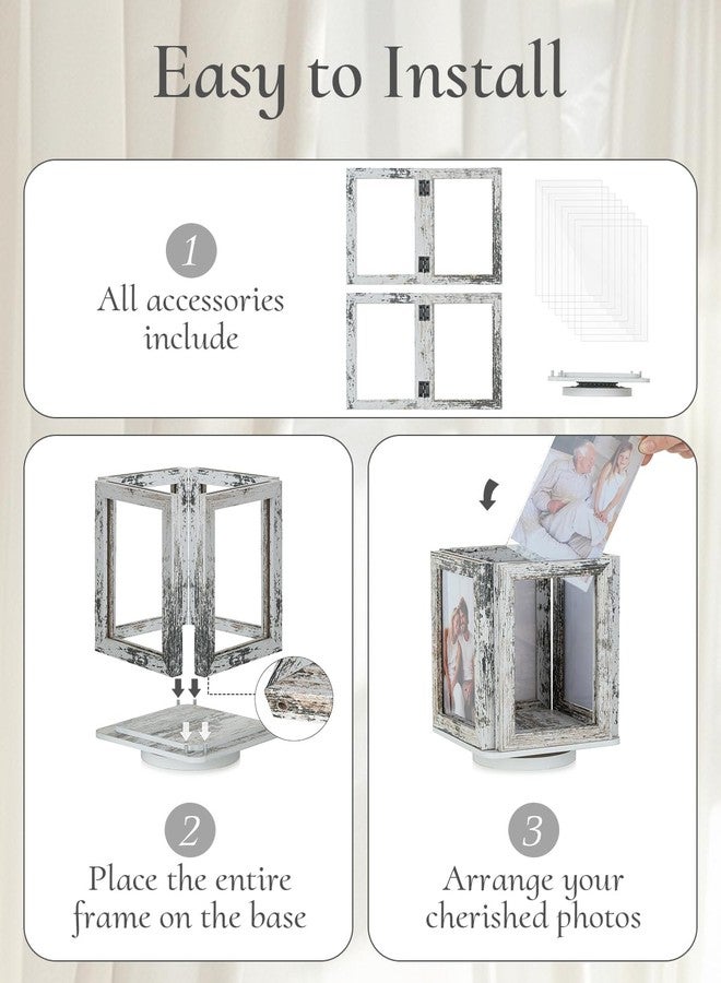 إطارات صور Inweder مقاس 4×6 بوصة للطاولة: تصميم صندوق دوار - إطار صور خشبي مقاس 4×6 بوصة يوضع على المكتب، مناسب للمنزل والمكتب، للأزواج والعائلة، أبيض - Image 5