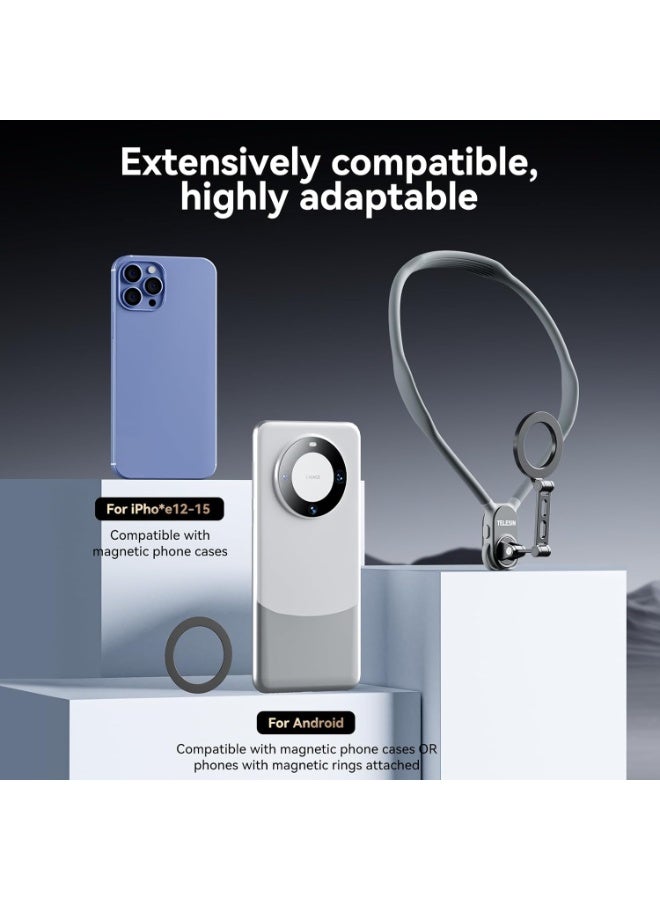 TELESIN° Max Magnetic Neck Mount for Phones, POV/Vlog Neck Phone Holder w Fixing Chest Strap Selfie Mount Hand Free Phone Neck Holder Stand Video Recording for iPhone Android Phones (Gray) - Image 5