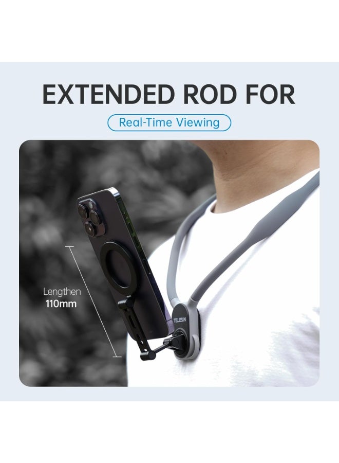 TELESIN° Max Magnetic Neck Mount for Phones, POV/Vlog Neck Phone Holder w Fixing Chest Strap Selfie Mount Hand Free Phone Neck Holder Stand Video Recording for iPhone Android Phones (Gray) - Image 2