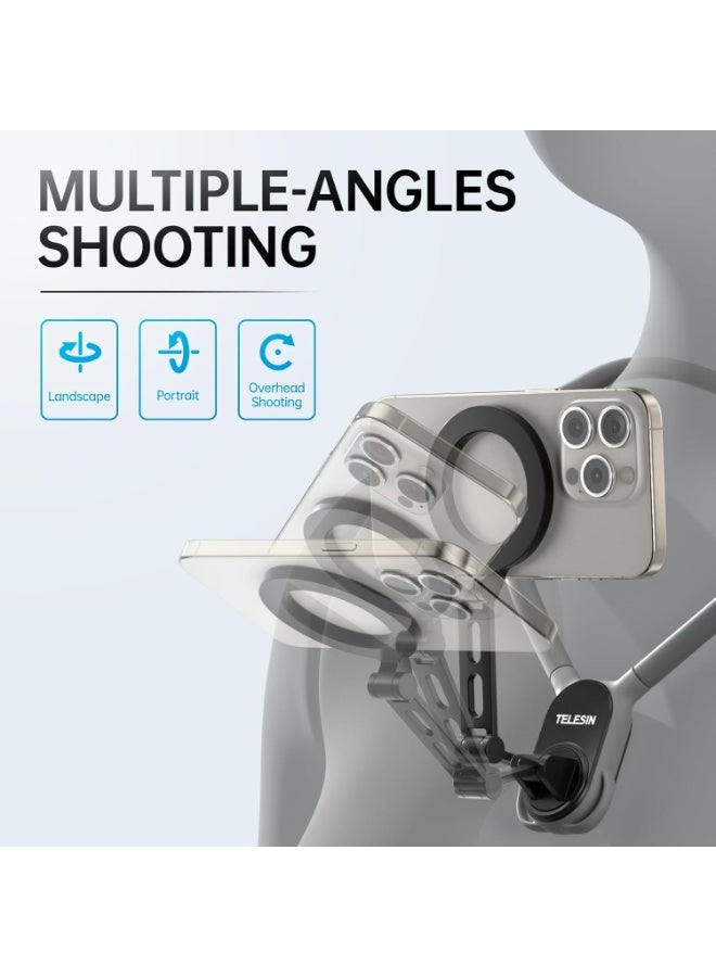 TELESIN° Max Magnetic Neck Mount for Phones, POV/Vlog Neck Phone Holder w Fixing Chest Strap Selfie Mount Hand Free Phone Neck Holder Stand Video Recording for iPhone Android Phones (Gray) - Image 3