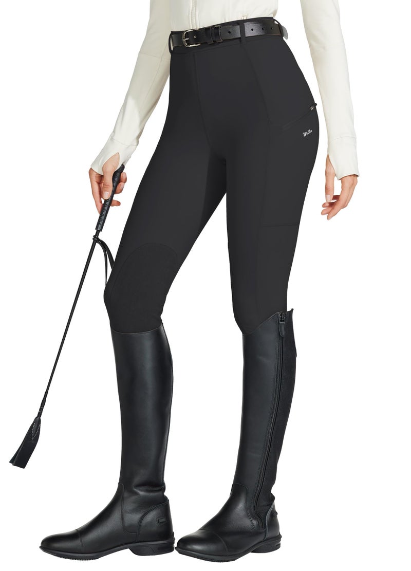 Willit Women's Horse Riding Pants Knee-Patch Equestrian Breeches Horseback Schooling Tights Zipper Pockets Black M - Image 2
