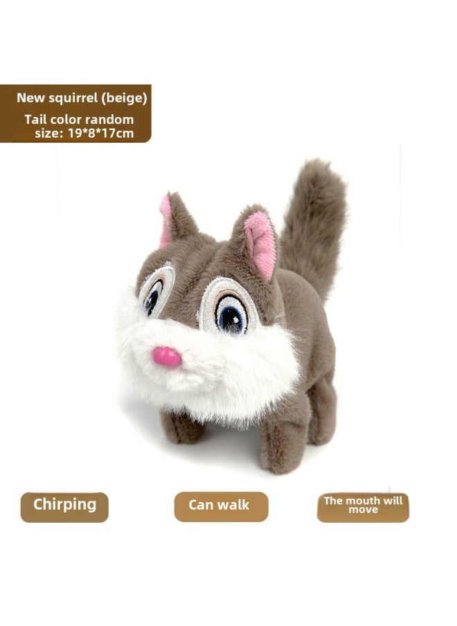 Simulation Big Tail Squirrel Electric Plush Toy Children's Toy Will Call Will Move Electric Plush Pet Little Squirrel-Color:Khaki  - Image 1