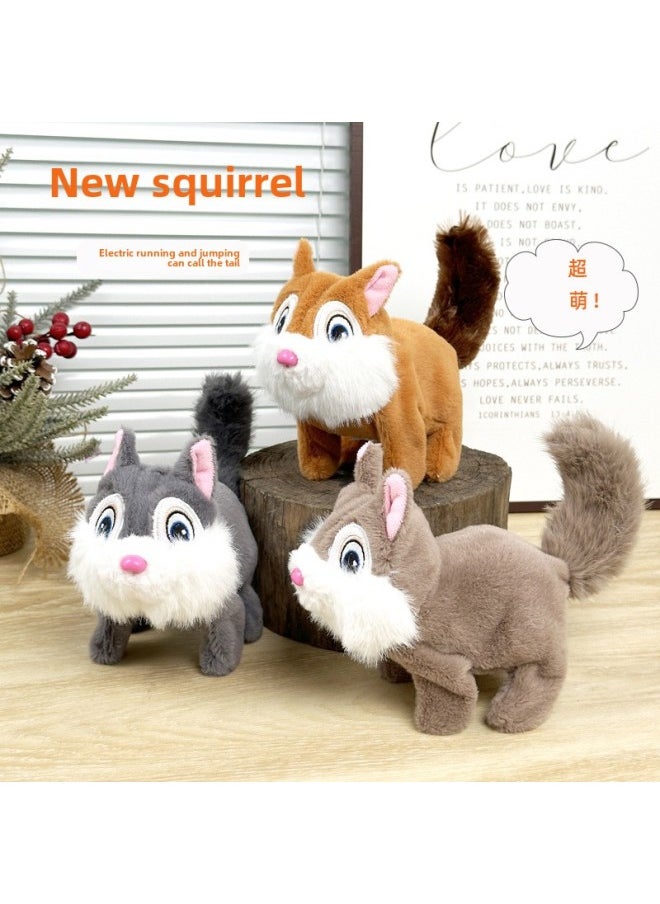 Simulation Big Tail Squirrel Electric Plush Toy Children's Toy Will Call Will Move Electric Plush Pet Little Squirrel-Color:Khaki  - Image 2