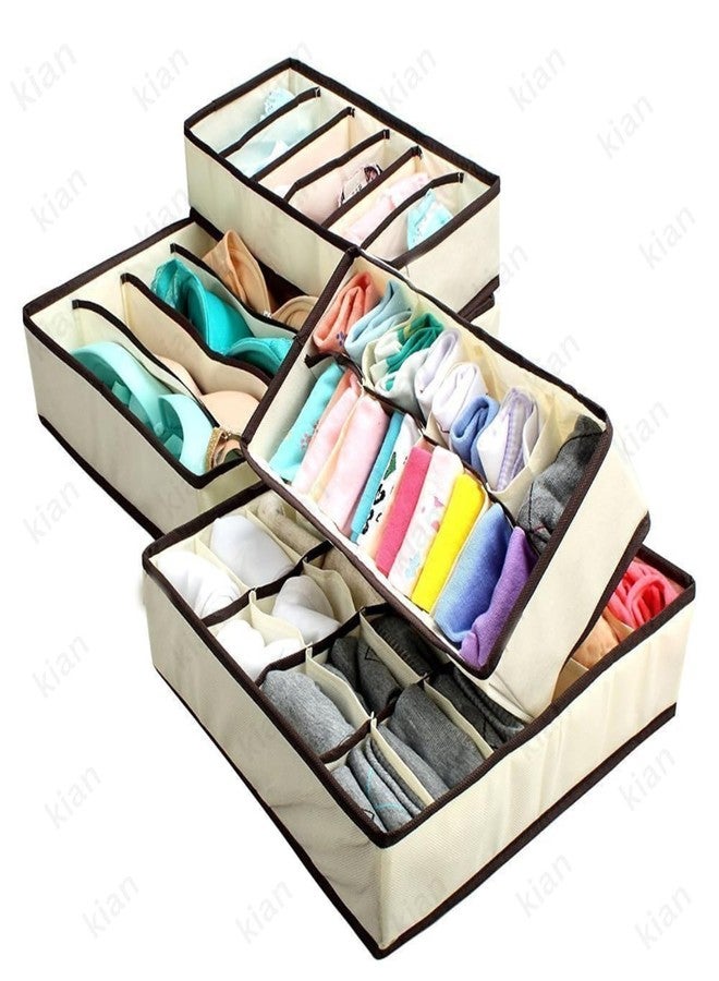 Kian 4 Set Pack Closet Collapsible Foldable Cloth Storage Cube Basket for Lingerie, Clothes, Bras, Socks, Ties & Dresser Drawer Organizer Divider Set Multi Colour - Image 5