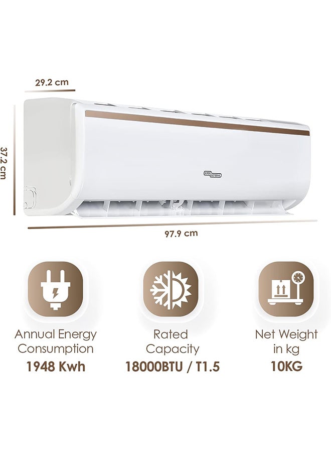 SUPER GENERAL 1.5 Ton Split Air Conditioner With Rotary Compressor 18000 Btu Auto Restart Gold Fin 4 Way Swing 1500 W SGS181KE White - Image 2