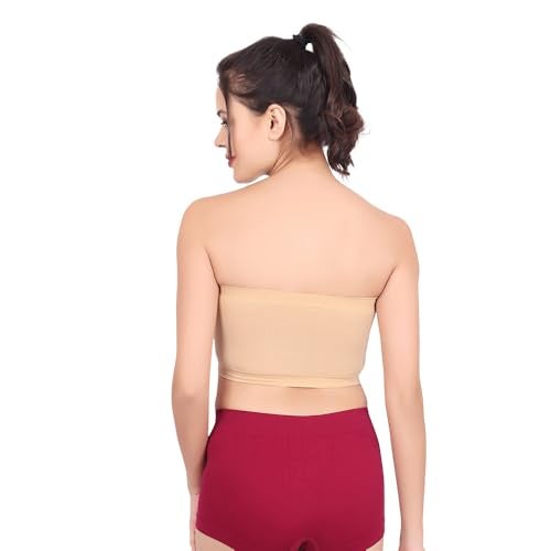Luella Women's Spandex Strapless Seamless Solid Padded Bandeau Tube Bra | Wire Free Stretchable Full Coverage with Removable Pull On Pads Bralette Bras (Free Size) Skin - Image 5