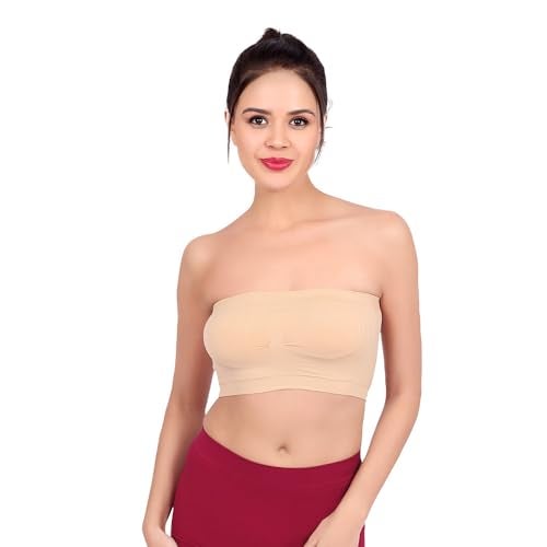 Luella Women's Spandex Strapless Seamless Solid Padded Bandeau Tube Bra | Wire Free Stretchable Full Coverage with Removable Pull On Pads Bralette Bras (Free Size) Skin - Image 1
