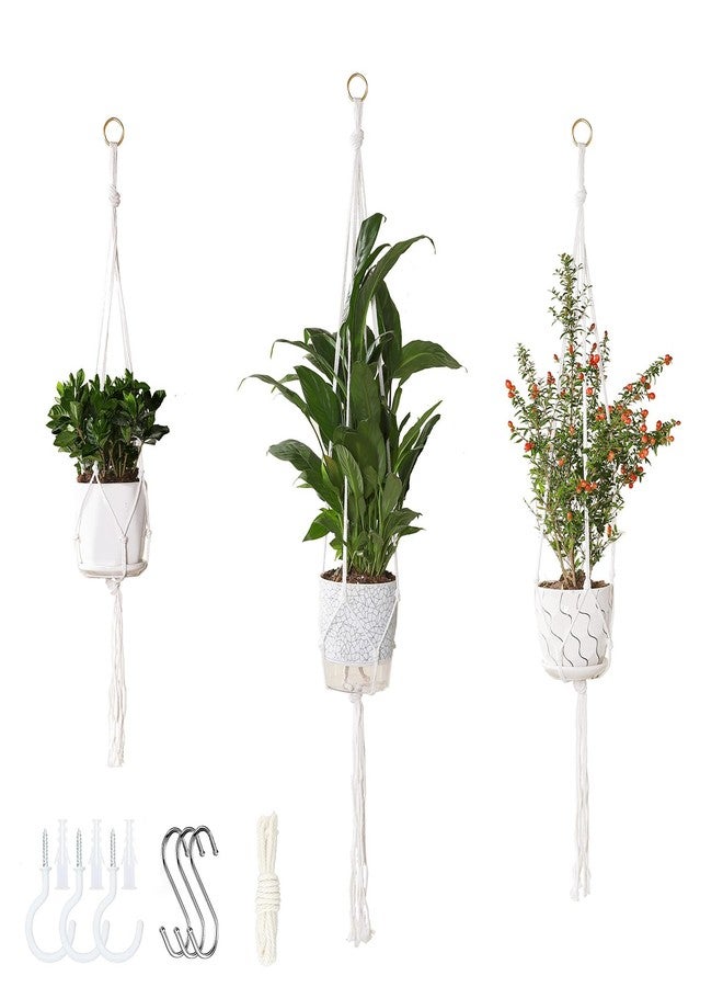 vriysei 3 Pack Macrame Plant Hanger Indoor, 35 41 47 Inch Handmade Boho Hanging Planter Basket with Screw Hooks S-Hooks and Extension Rope for Indoor Plants Home Decor (POTS NOT Included) (White) - Image 1