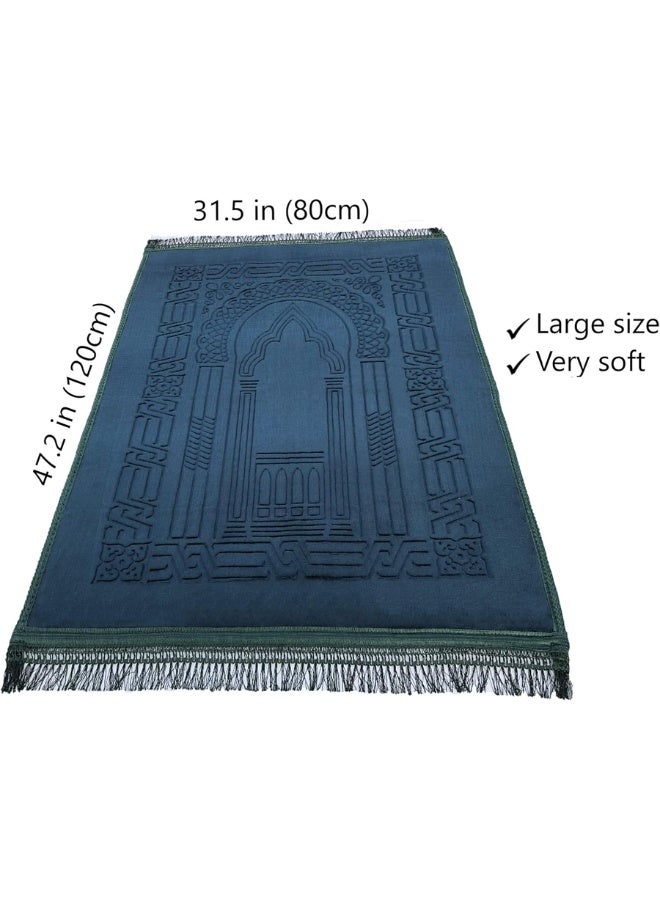  COLBOR Prayer Rug Muslim Mat Islamic - Thick Large Padded Sajadah for Kids Men Women with Islam Prayer Beads for Eid Travel Ramadan, Soft Luxury Great for Knees and Forehead(Green) - Image 2