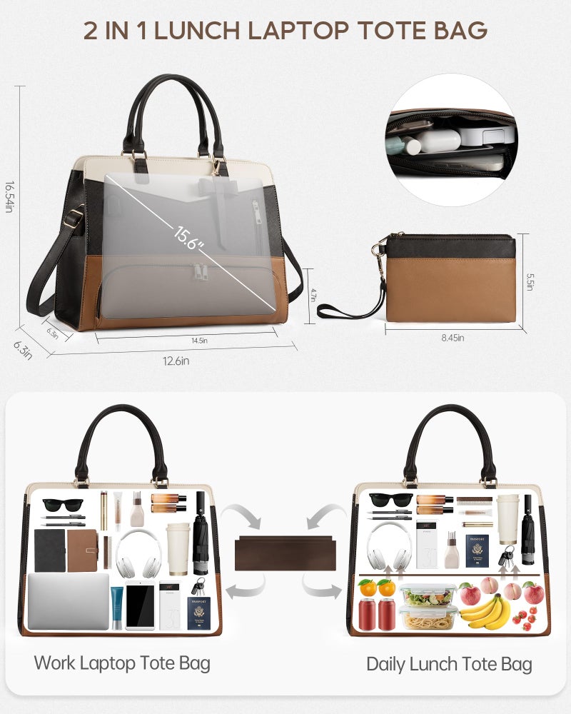 Tiostep Lunch Tote Bag for Women 2 in 1 Laptop Work Bag with Lunch Insulated Compartment and Purse Combo Waterproof PU Leather 15.6 Inch Computer Shoulder Bag for Daily, Office, Picnic. Mix Color - Image 5