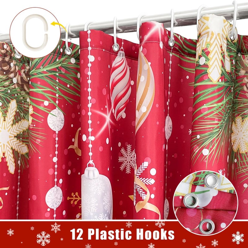 UYDOXCU Merry Christmas Gnome Shower Curtain, Winter Xmas Tree Snow Home Holiday Bathroom Decor, Polyester Cloth Fabric Bath Curtain with 12 Hooks 72" W x 72" L Red - Image 5