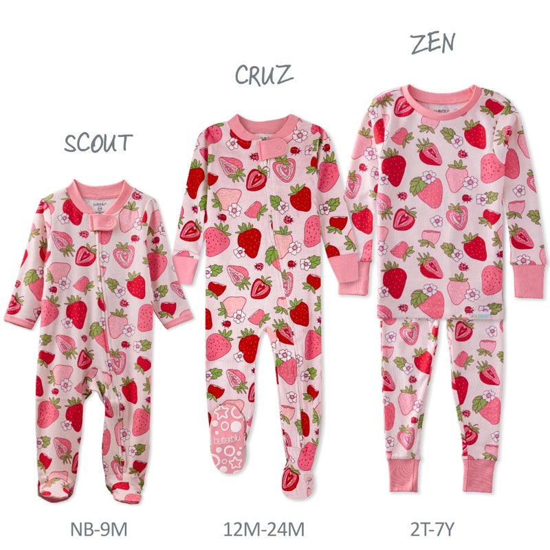 Butterblu Cruz Snug-fit Footed Pajamas 100% Organic Cotton Zip Front Sleeper PJs w/Grippers for Baby Girls, Berry Best, 24 Months - Image 3