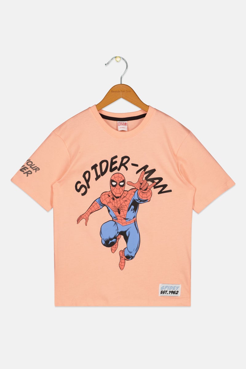 MARVEL Spider-Man Kids Boy Short Sleeve T-Shirt, Peach - Image 2