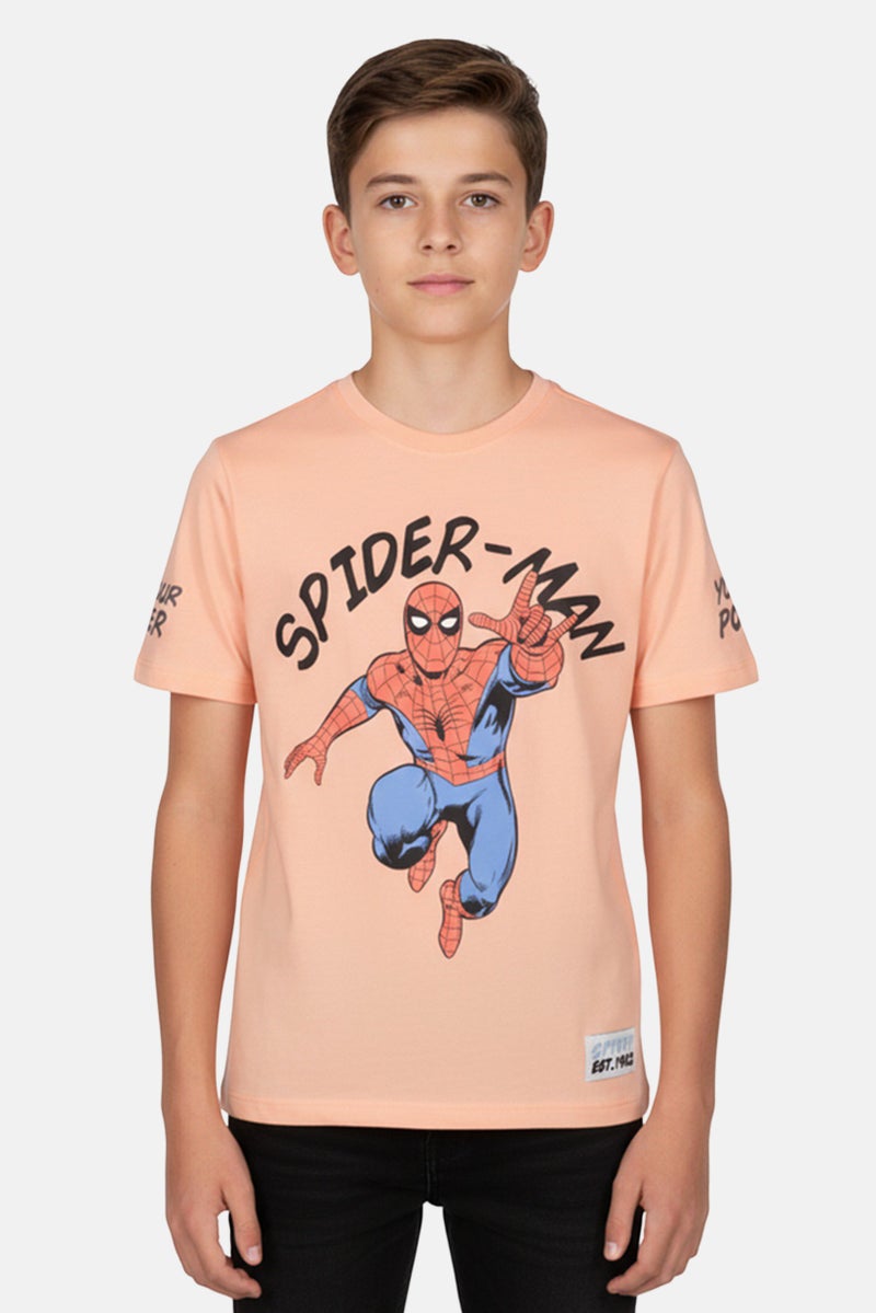 MARVEL Spider-Man Kids Boy Short Sleeve T-Shirt, Peach - Image 1