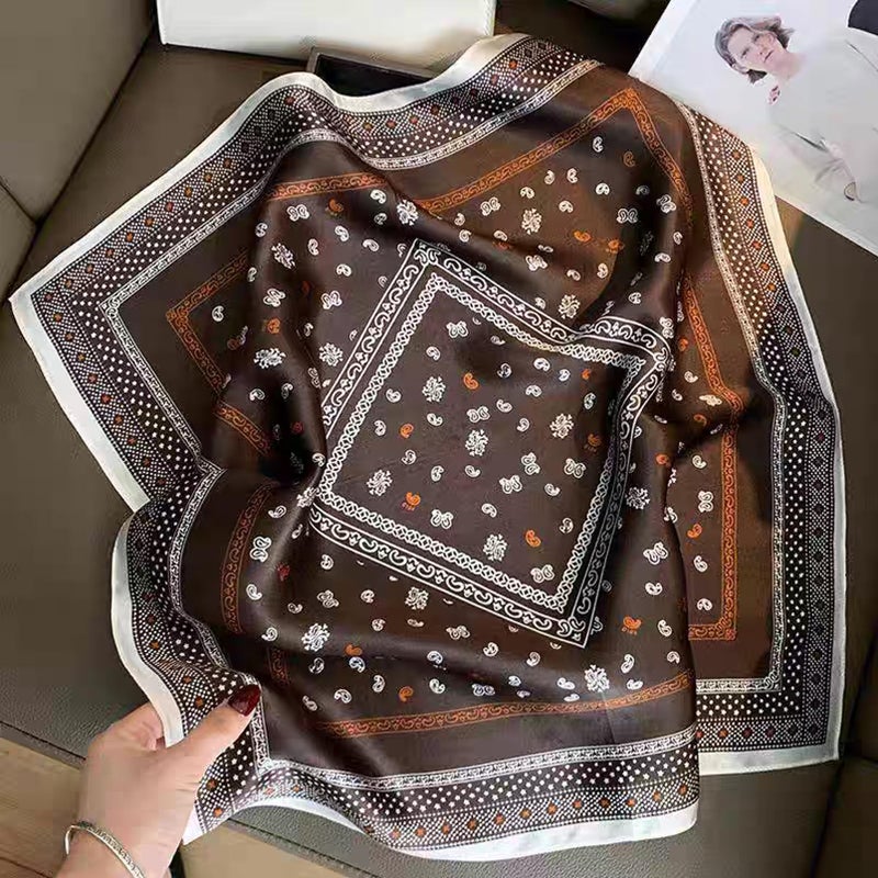 Aufeel 100% Real Mulberry Silk Women Small Square Neck Scarfs 21" Lightweight Headscarf Printed Neckerchief Gift Packed (Coffee 6) - Image 4