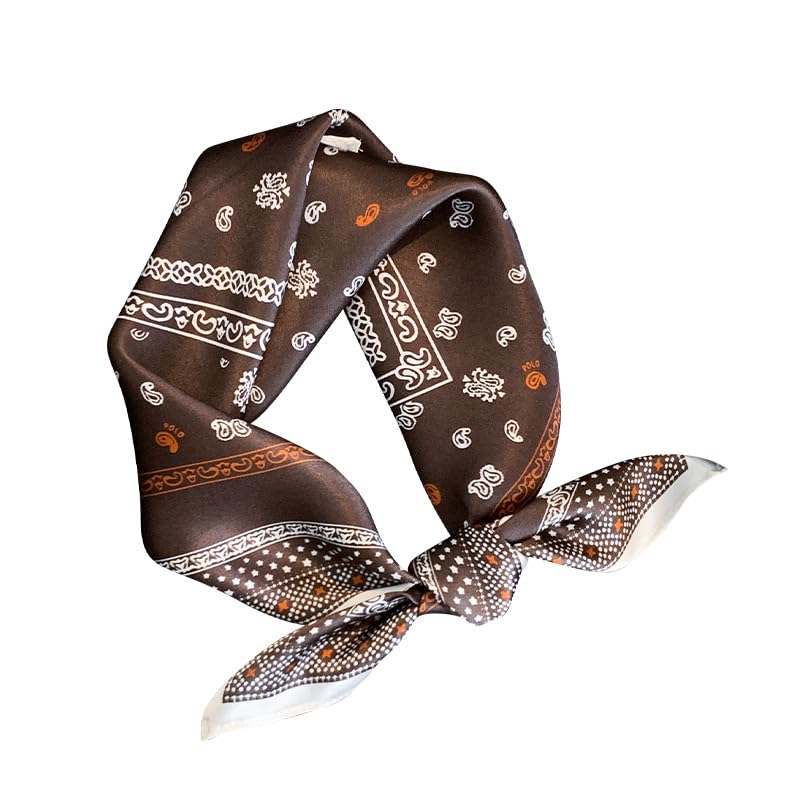 Aufeel 100% Real Mulberry Silk Women Small Square Neck Scarfs 21" Lightweight Headscarf Printed Neckerchief Gift Packed (Coffee 6) - Image 1