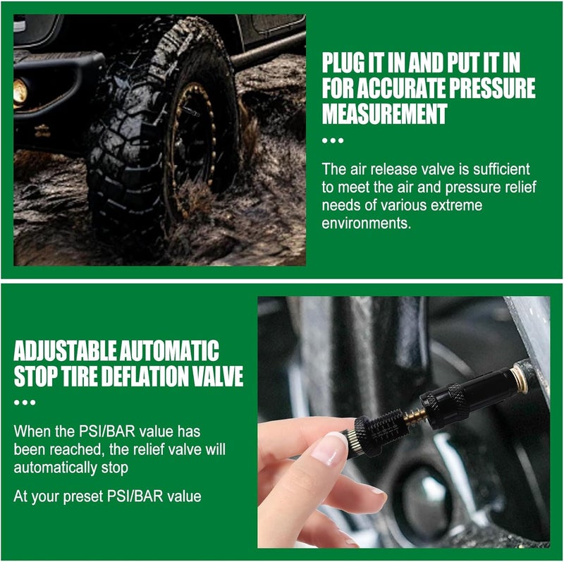 4 Pcs Automatic Tire Deflator Kit, 10-30 PSI / 0.7BAR-2.1BAR Adjustable With 4 Valve Caps, Auto-Stop Air Valve for Cars, Trucks, Motorcycles, Offroad Vehicles, ATVs - Image 2