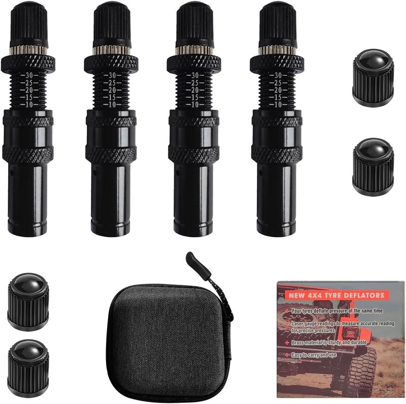 4 Pcs Automatic Tire Deflator Kit, 10-30 PSI / 0.7BAR-2.1BAR Adjustable With 4 Valve Caps, Auto-Stop Air Valve for Cars, Trucks, Motorcycles, Offroad Vehicles, ATVs - Image 1