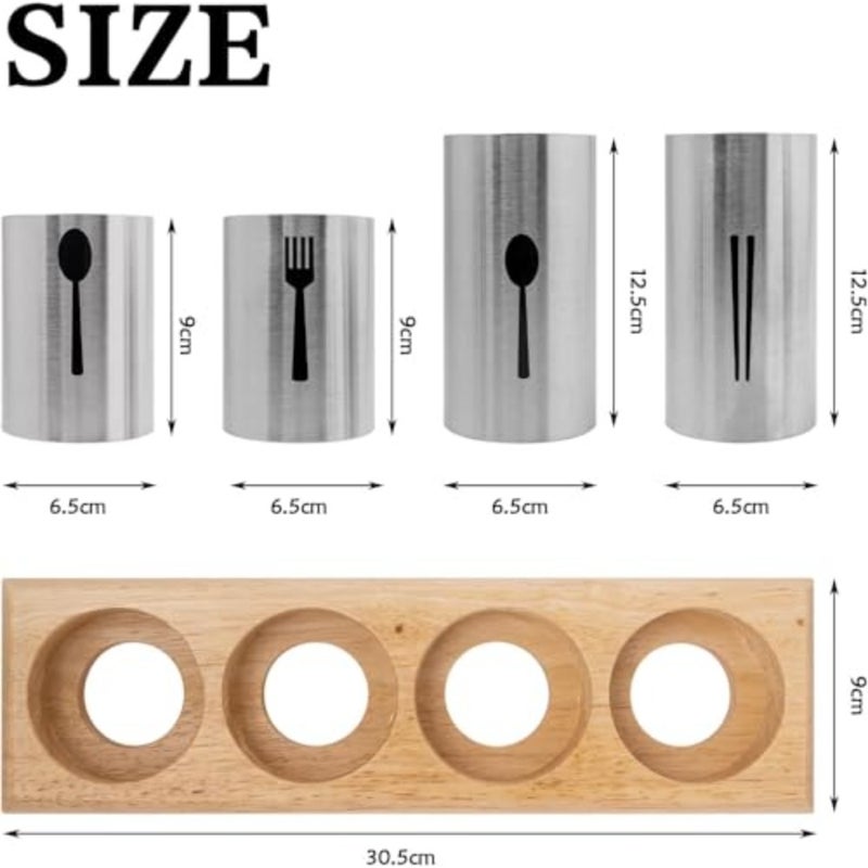 Silverware Holder, Bamboo Base Organizer Flatware Organizer Caddy Silverware Display Stand Stainless Steel Holder Cutlery Organizer Utensil Holder Caddy for Kitchen, Dining, Picnic - Image 2