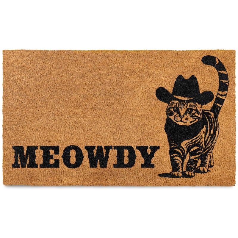 MAINEVENT Meowdy Doormat 30x17 Inch, Cat Front Door Mat for Covered Outdoor Area, Black Cat Welcome Mats for Front Door Gift, Coir Outdoor Doormat - Image 1