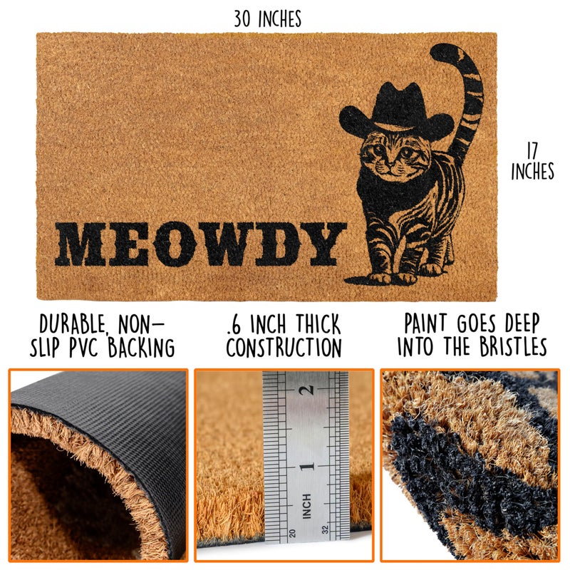MAINEVENT Meowdy Doormat 30x17 Inch, Cat Front Door Mat for Covered Outdoor Area, Black Cat Welcome Mats for Front Door Gift, Coir Outdoor Doormat - Image 2