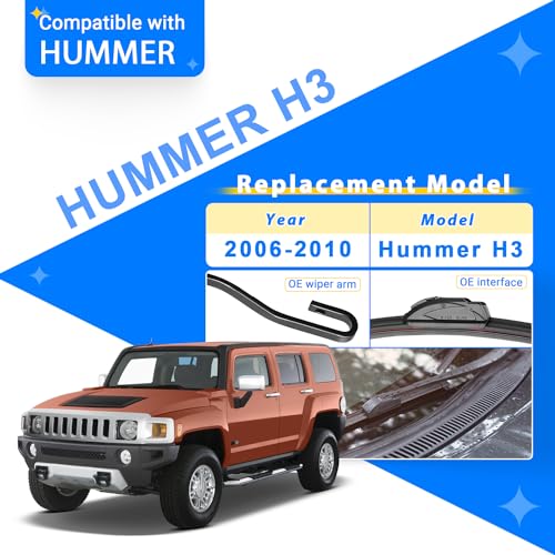 RAINTOK Windshield Wiper Blades Replacement for 2006 2007 2008 2009 2010 Hummer H3 Original Factory Quality Front Rear Wipers Blade Set for My Car - 17" 16" 10" (Pack of 3) - Image 2
