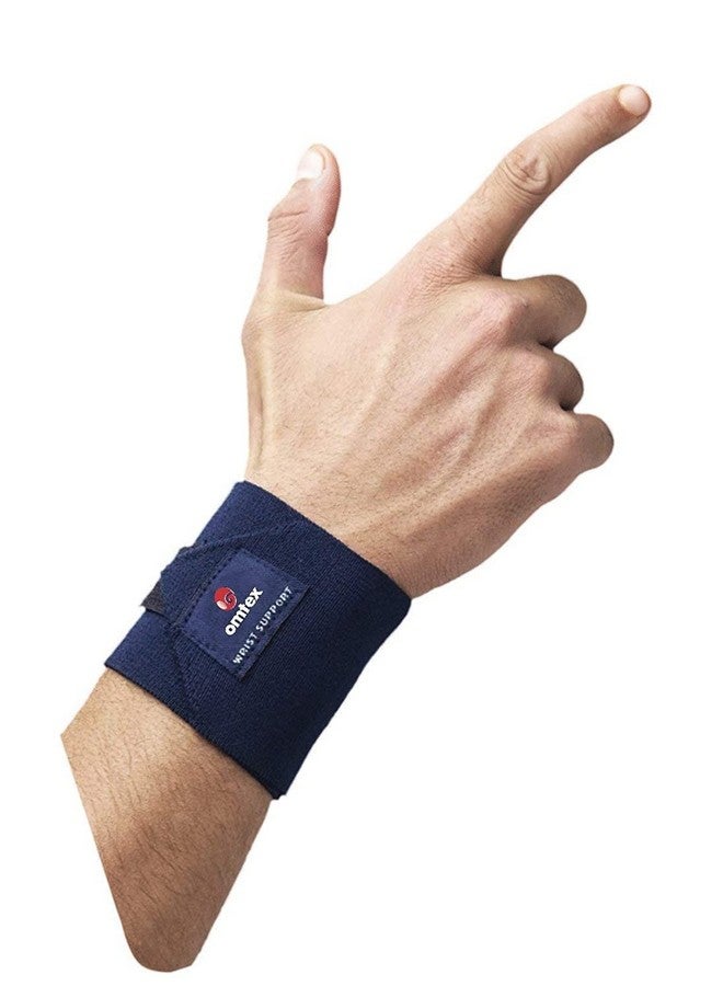 omtex Adjustable Velcro Elasticized-Fabric Wrist Support, Men's Free Size (Navy Blue)