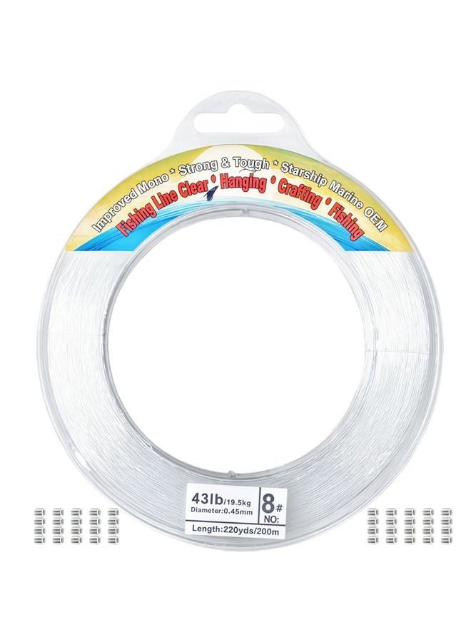 Abodadventures Aboda Clear Fishing Wire Dia. 0.2 mm to 1 mm 656ft Fishing Line for Crafts Hanging Beading Clear String for Hanging Decorations Balloons Garlands with Crimp Sleeves 17lb Test - Image 1