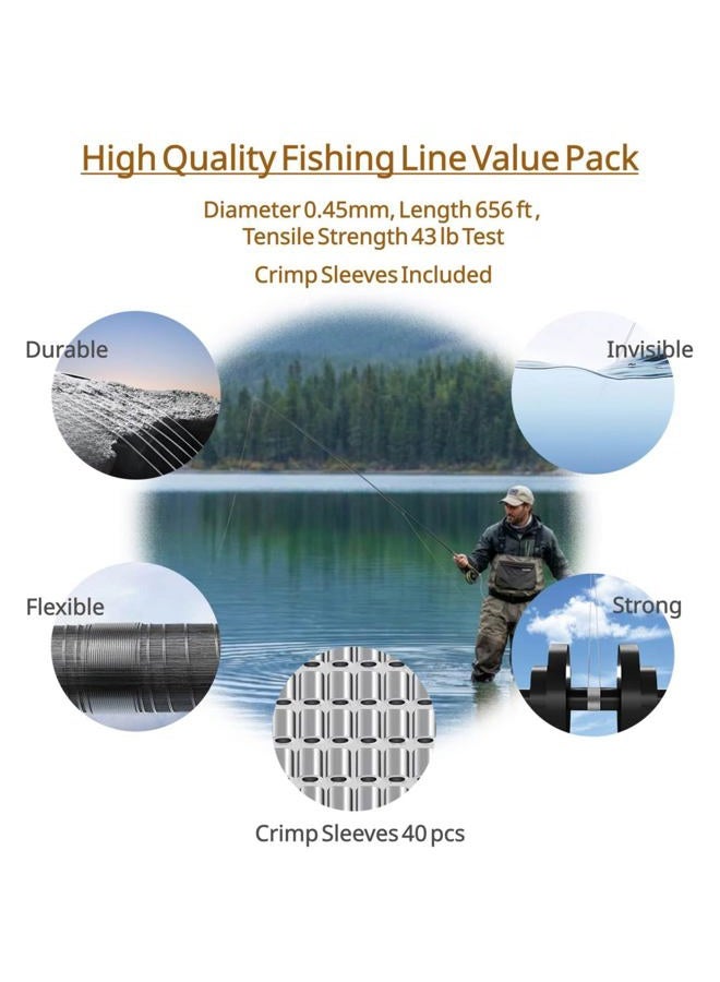 Abodadventures Aboda Clear Fishing Wire Dia. 0.2 mm to 1 mm 656ft Fishing Line for Crafts Hanging Beading Clear String for Hanging Decorations Balloons Garlands with Crimp Sleeves 17lb Test - Image 2
