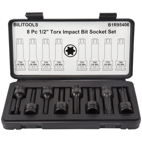 BILITOOLS 8-Piece Impact Torx Bit Socket Set 1/2 inch Drive, T30-T80, Cr-Mo Steel - Image 1