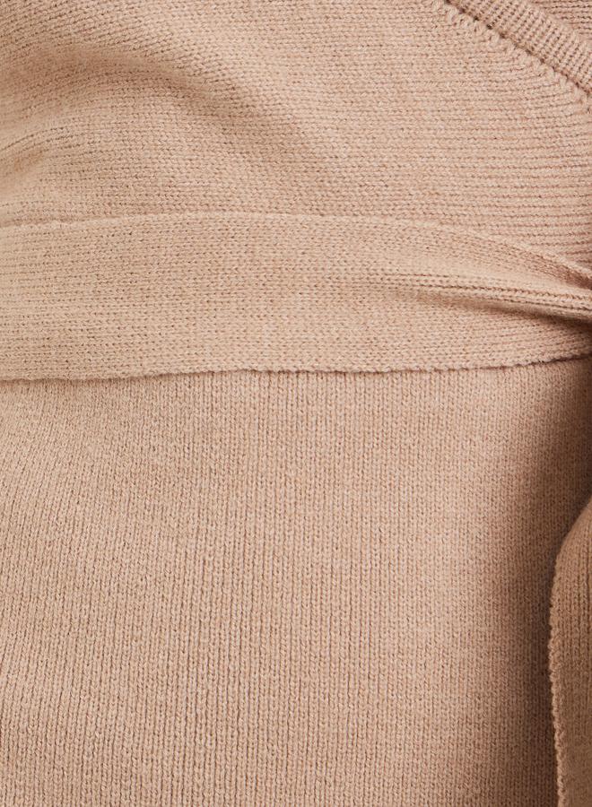 Styli Beige Sweater Knit Mini Dress with Tie Belt - Image 3