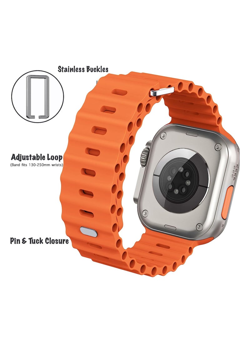 Color Fans - Apple Watch Ocean Band 41mm 40mm 38mm for Men Women, Soft Silicone Sport Band Replacement Strap for Apple Watch Ultra iWatch Series 8 7 SE 6 5 4 3 2 1 Orange - Image 1