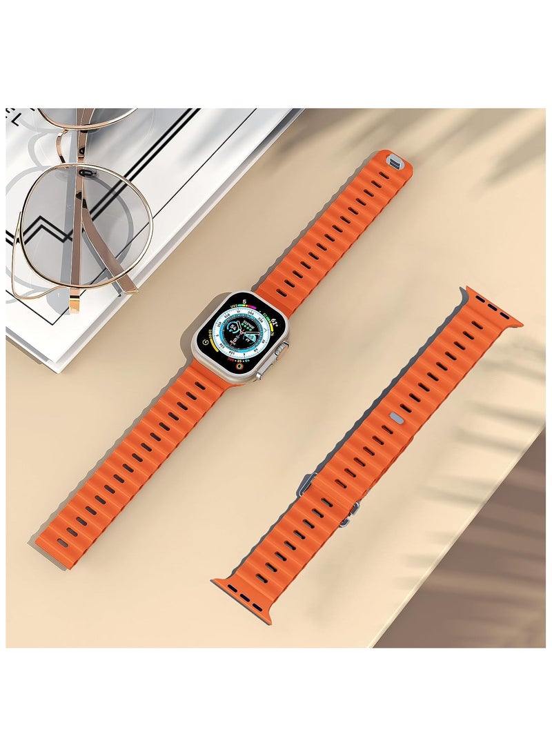 Color Fans - Apple Watch Ocean Band 41mm 40mm 38mm for Men Women, Soft Silicone Sport Band Replacement Strap for Apple Watch Ultra iWatch Series 8 7 SE 6 5 4 3 2 1 Orange - Image 1