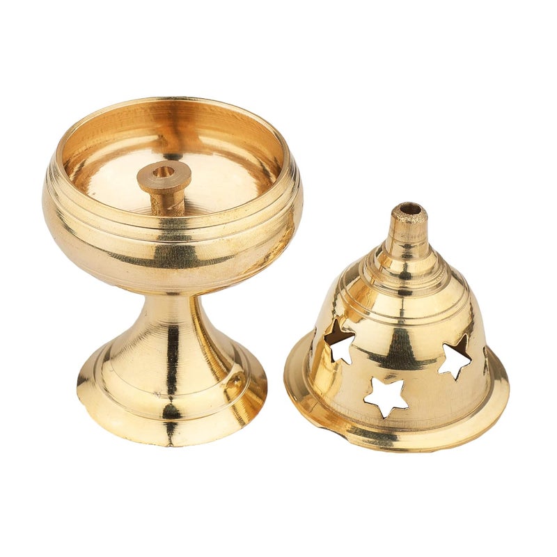 Rolimoli Brass Apple Stand Diya ShapeAkhand Diya with Star Holes 11 cm Height Pack of 1 Golden - Image 3