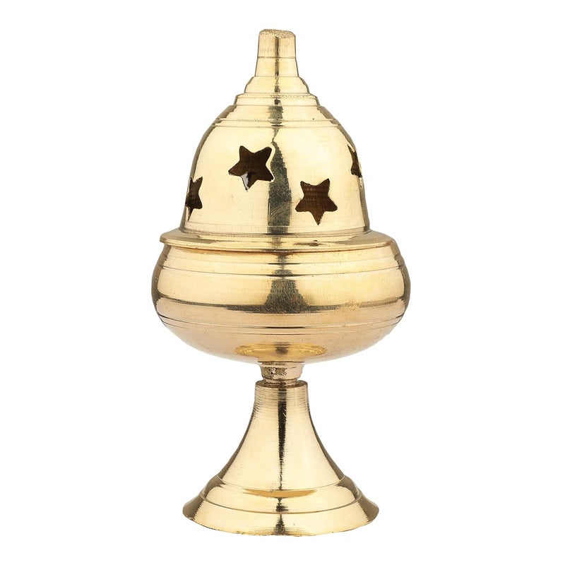 Rolimoli Brass Apple Stand Diya ShapeAkhand Diya with Star Holes 11 cm Height Pack of 1 Golden - Image 4