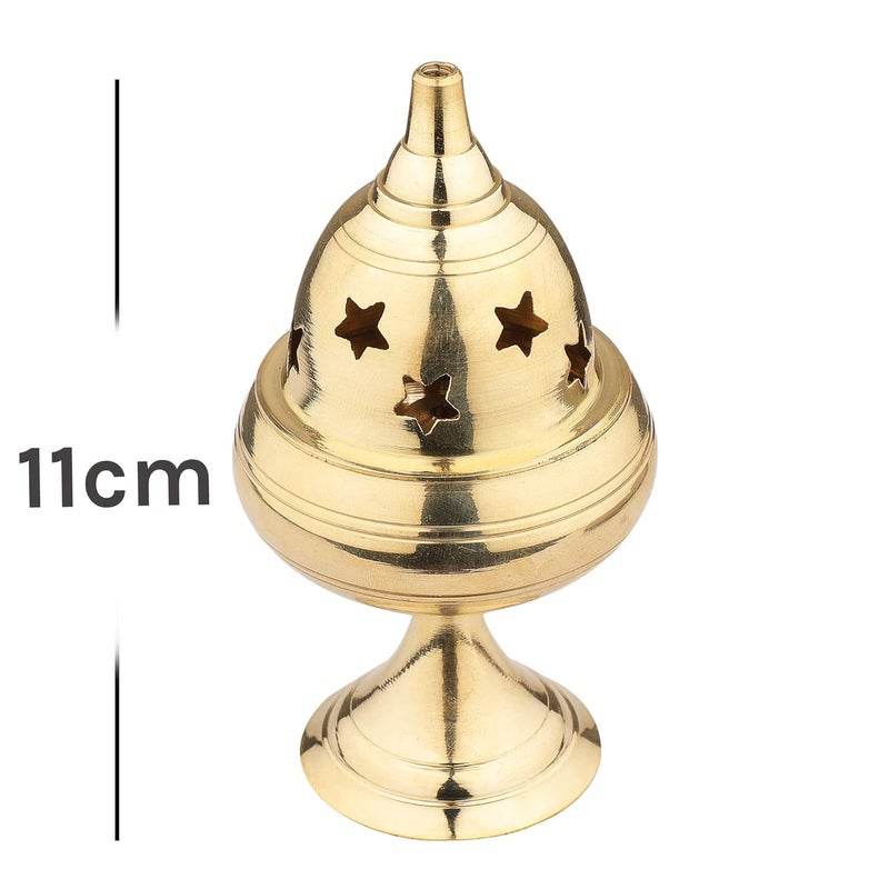 Rolimoli Brass Apple Stand Diya ShapeAkhand Diya with Star Holes 11 cm Height Pack of 1 Golden - Image 2
