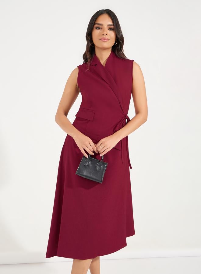 Styli Plain Tie-Up Sleeveless Blazer Midi Dress - Image 2