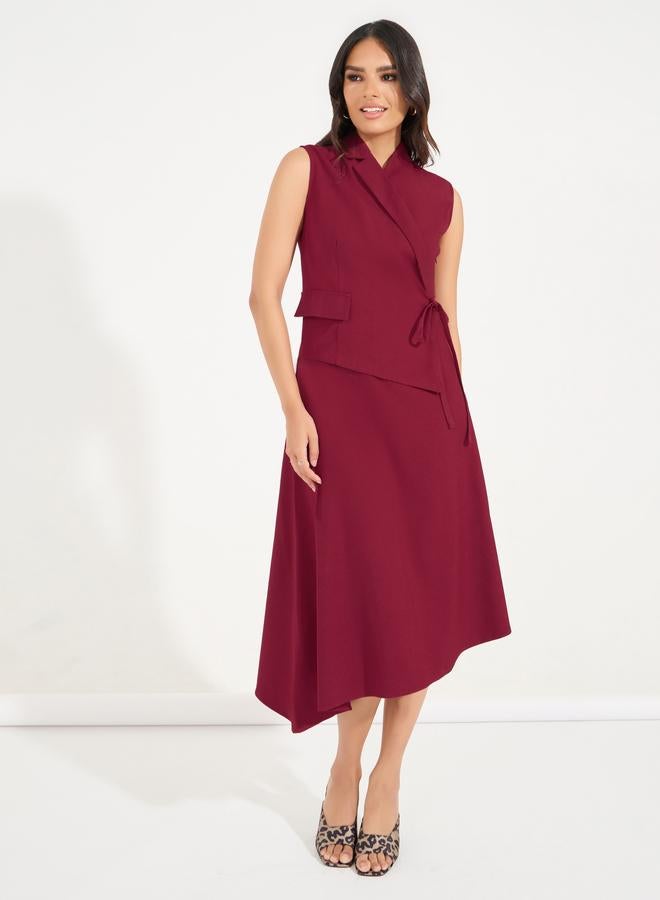 Styli Plain Tie-Up Sleeveless Blazer Midi Dress - Image 4