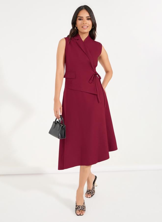 Styli Plain Tie-Up Sleeveless Blazer Midi Dress - Image 1