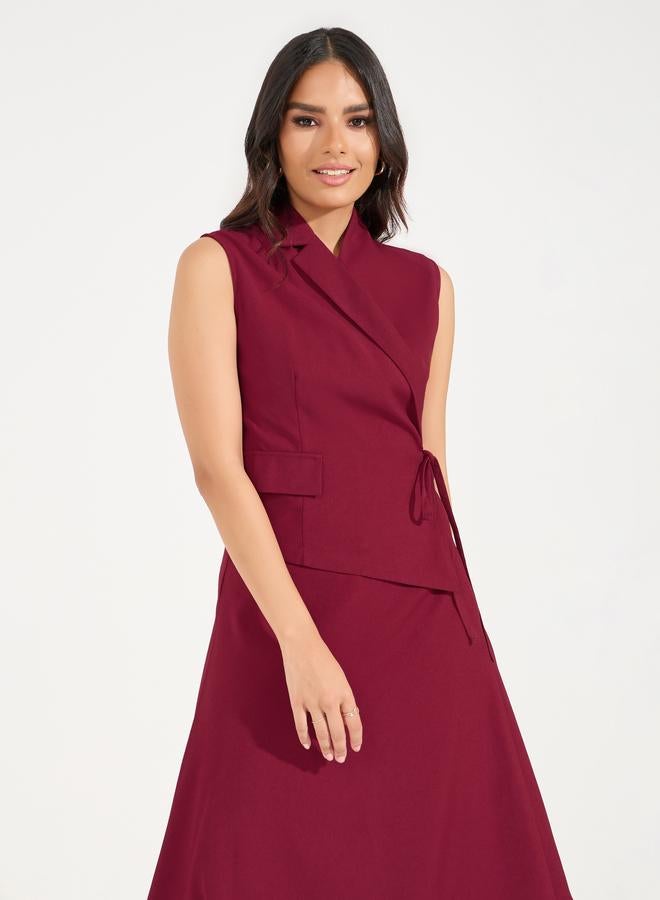 Styli Plain Tie-Up Sleeveless Blazer Midi Dress - Image 5