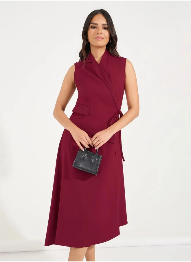 Styli Plain Tie-Up Sleeveless Blazer Midi Dress