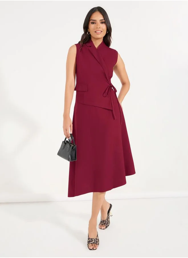 Styli Plain Tie-Up Sleeveless Blazer Midi Dress