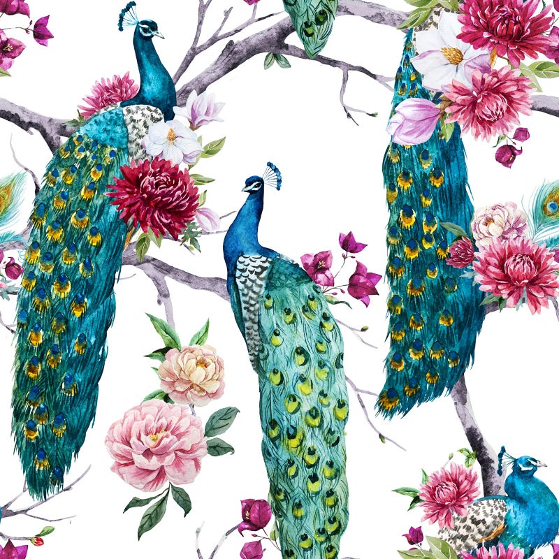 ReWallpaper Vintage Peal and Stick Peacock Wallpaper BlueGreenTeal Flower Tree Wall Paper Self Adhesive 175in X 10ft Removable Wallpaper Peel and Stick Contact Paper Wall Mural for Bathroom Bedroom - Image 2