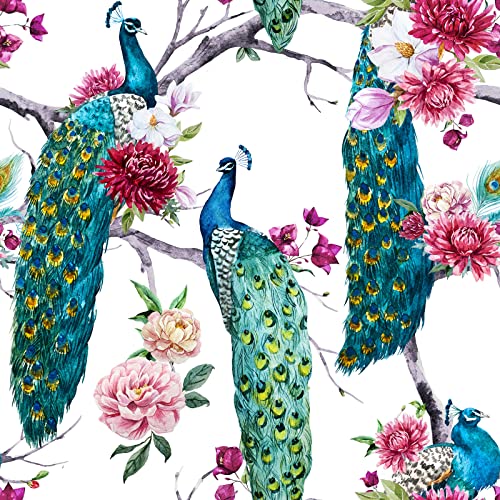 ReWallpaper Vintage Peal and Stick Peacock Wallpaper BlueGreenTeal Flower Tree Wall Paper Self Adhesive 175in X 10ft Removable Wallpaper Peel and Stick Contact Paper Wall Mural for Bathroom Bedroom - Image 1