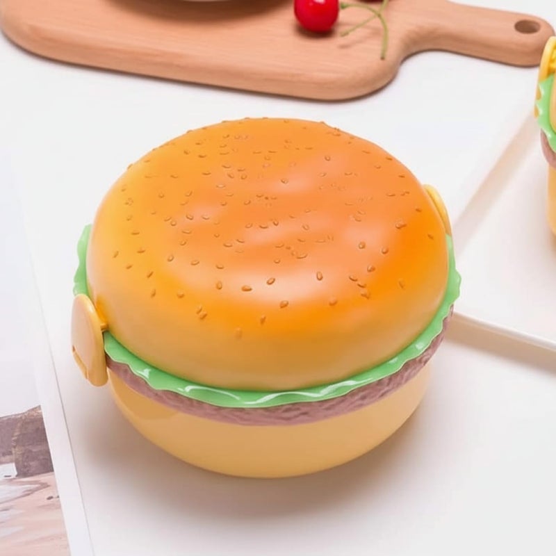 XML Lunch Box for Kids Burger Shape School Tiffin Box for Boys & Girls Leak Proof Plastic with Compartments (Pack of 1) - Image 5