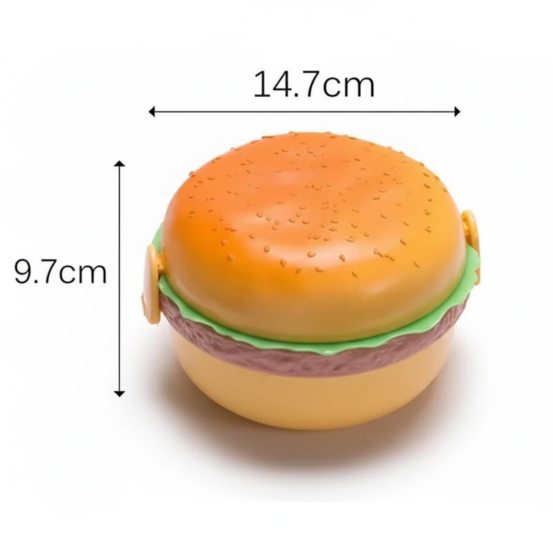XML Lunch Box for Kids Burger Shape School Tiffin Box for Boys & Girls Leak Proof Plastic with Compartments (Pack of 1) - Image 3
