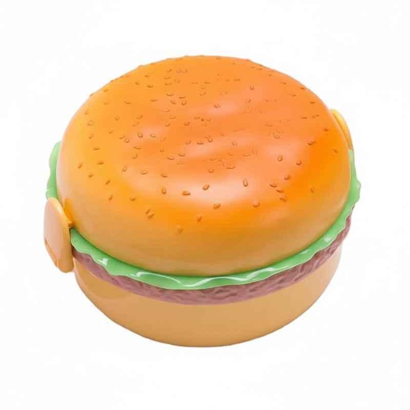 XML Lunch Box for Kids Burger Shape School Tiffin Box for Boys & Girls Leak Proof Plastic with Compartments (Pack of 1) - Image 1
