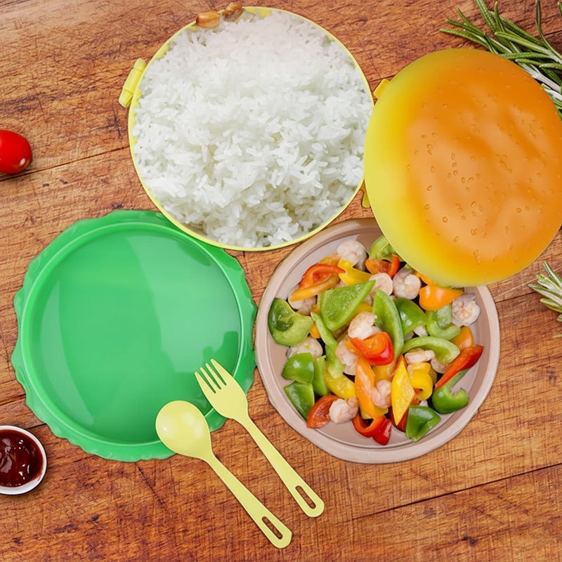 XML Lunch Box for Kids Burger Shape School Tiffin Box for Boys & Girls Leak Proof Plastic with Compartments (Pack of 1) - Image 4