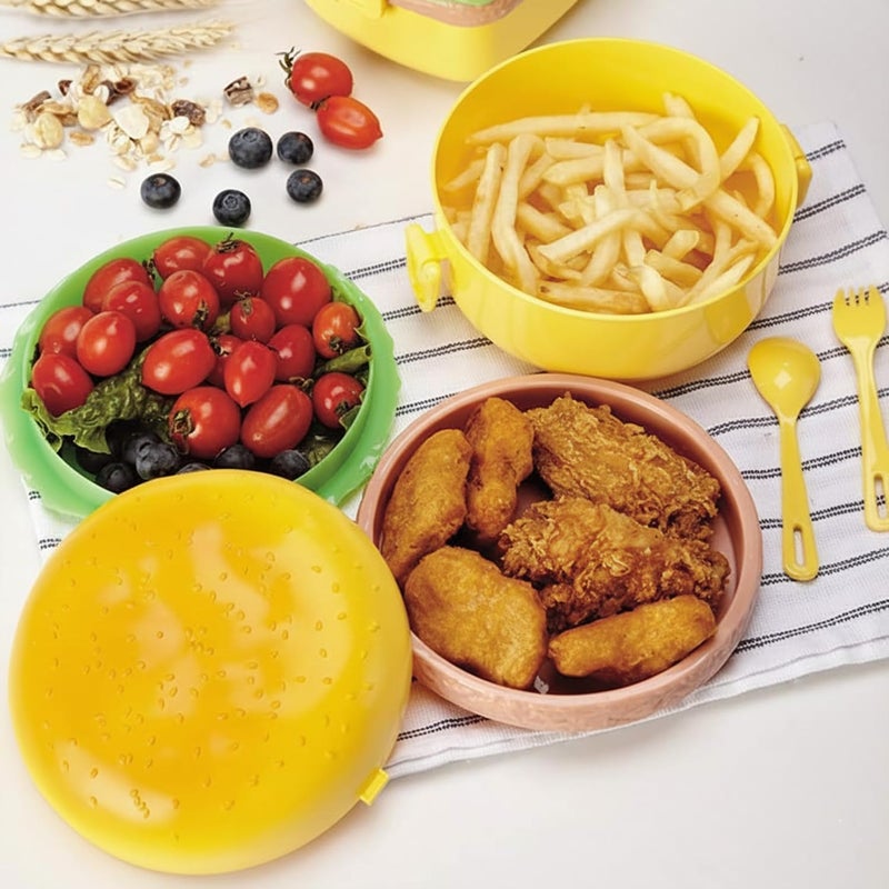XML Lunch Box for Kids Burger Shape School Tiffin Box for Boys & Girls Leak Proof Plastic with Compartments (Pack of 1) - Image 2
